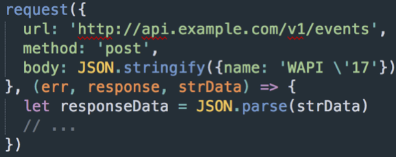 Example web API request written in JavaScript